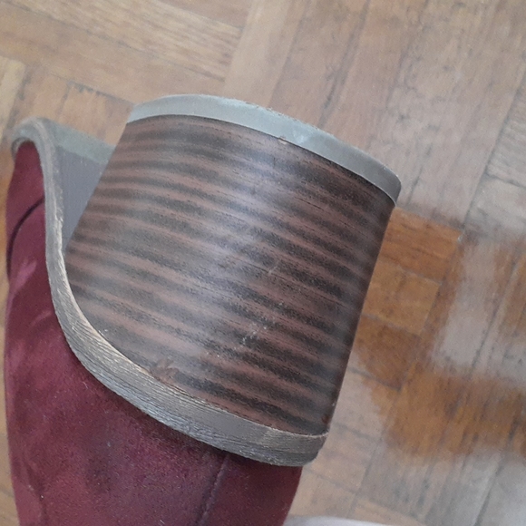 BC Burgundy Suede Block Chunky Tassle Loafer Heels - Picture 8 of 12